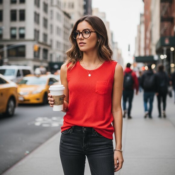 Armani Jeans Red Knit Sleveeless top sz S - Picture 1 of 8